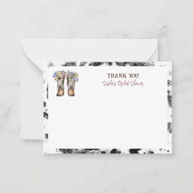Carte De Correspondance Floral Cowboy Boots Fête des mariées Merci (Devant)