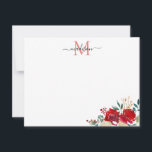 Carte De Correspondance Floral Noël Berries rouges Holly Monogramme<br><div class="desc">Élégant moderne chic Script de Noël Fête d'hiver Floral Red Berries Gold Branche Feuilles verts Monogramme Gris Carte Note</div>