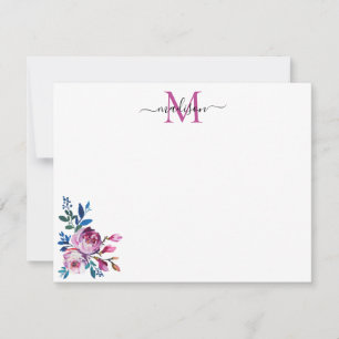 Carte De Correspondance Floral rose Magenta bleu Turquoise Rose pivoine Mo