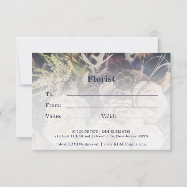 Carte De Correspondance FloralCustom Photo Purple Florist Certificat cadea (Dos)
