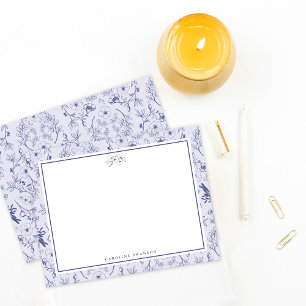 Carte De Correspondance Flore Bleue Française Chic