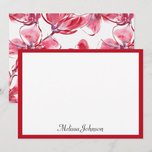 Carte De Correspondance Flore rouge dessinée à la main personnalisée