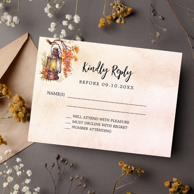 Carte De Correspondance Flores d'automne orange rustique réponse mariage R (Créateur téléchargé)