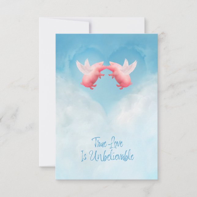 Carte De Correspondance Flying Pigs Unbelievable Love Flat Note Card (Devant)