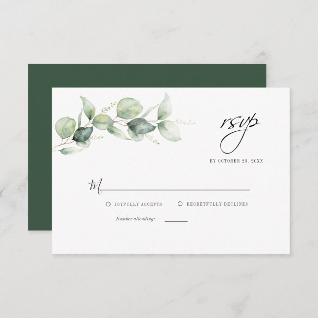 Carte De Correspondance Foliage Eucalyptus Floral Script Wedding RSVP (Devant / Derrière)