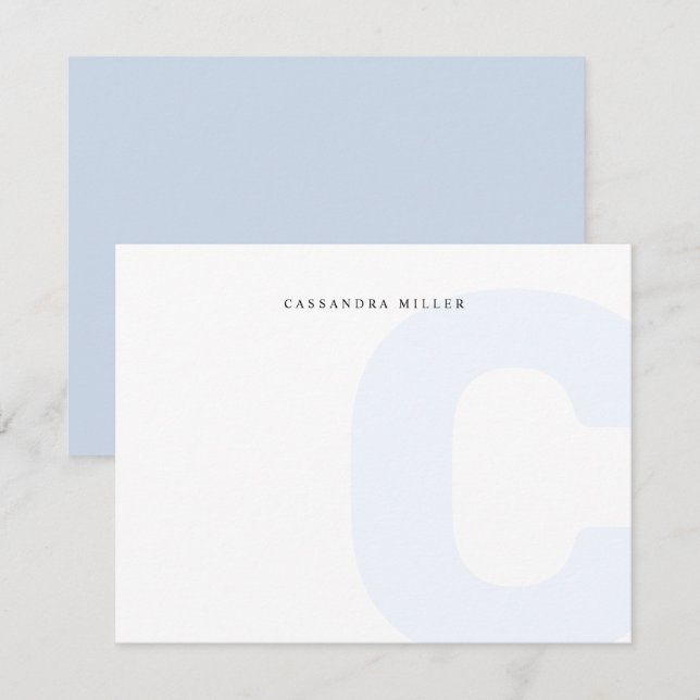 Carte De Correspondance Fond de monogramme bleu clair nom complet (Devant / Derrière)