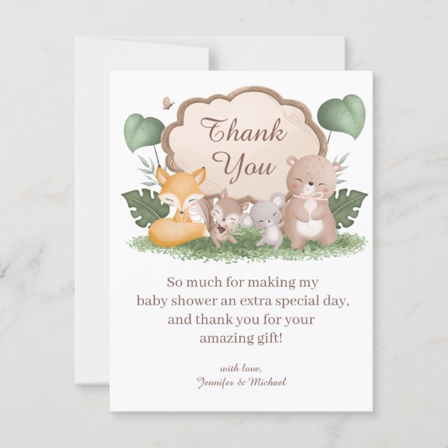 Carte De Correspondance forest animals thank you baby shower stylish (Devant)