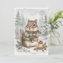 Forêt Rustique d'Hiver de Bois Vintage Écureuil