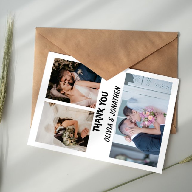 Carte De Correspondance Four Photo Collage Wedding Thank You (Créateur téléchargé)