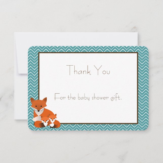 Carte De Correspondance Fox Twins Baby shower Merci Note (Devant)