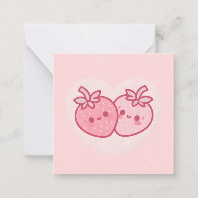 Carte De Correspondance Fraises roses kawaii de la Saint-Valentin (Devant)