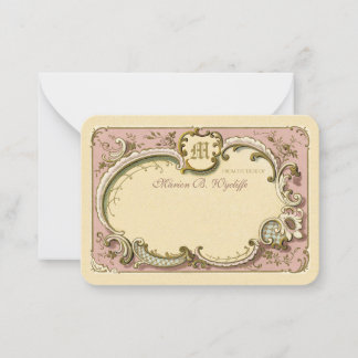 Carte De Correspondance Français Rococo cadre élégant Or Dusty rose