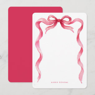 Carte De Correspondance Fringe féminine rose ruban aquarelle bordure noeud
