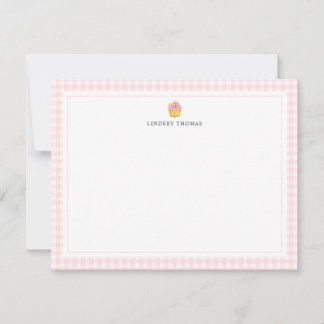 Carte De Correspondance Frontière à carreaux rose personnalisée Cupcake