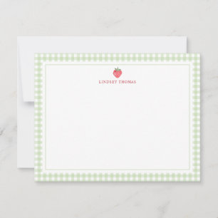 Carte De Correspondance Frontière à carreaux verts personnalisée fraise