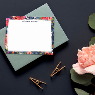 Carte De Correspondance Frontière Florale Marine Rose Orange Boho Avec Nom