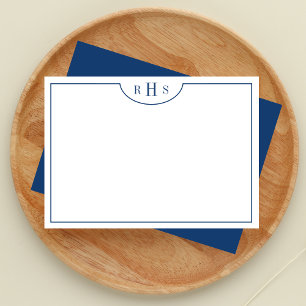 Carte De Correspondance Frontière minimaliste de trois monogrammes bleu