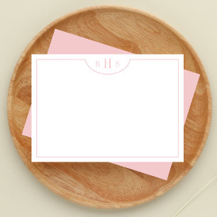 Carte De Correspondance Frontière minimaliste de trois monogrammes Rose
