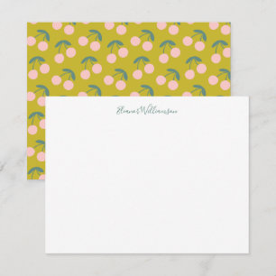 Carte De Correspondance Fruit de cerise rose et vert mignon Nom personnali