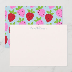 Carte De Correspondance Fruit Fraise bleu clair rose mou Nom personnalisé