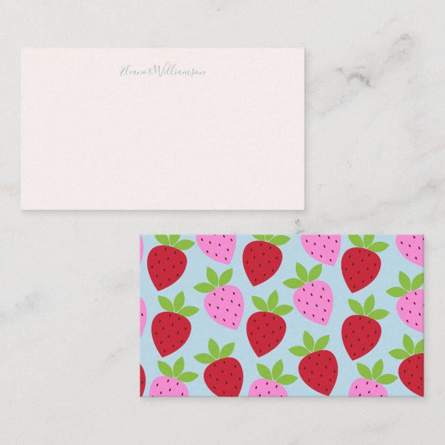 Carte De Correspondance Fruit Pink Bleu Fraise Nom personnalisé Petit (Devant / Derrière)