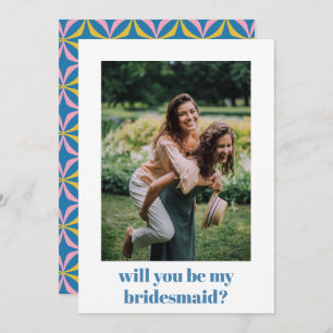 Carte De Correspondance Fun Blue Retro Motif Bridesmaid Proposition