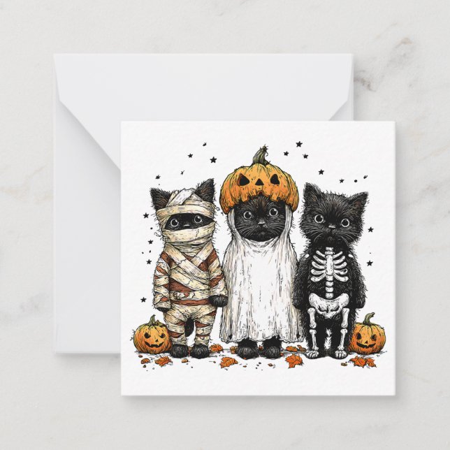 Carte De Correspondance Funny trois chats d'Halloween (Devant)
