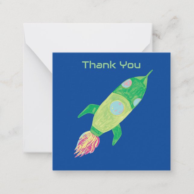 Carte De Correspondance Fusée spatiale enfantine verte personnalisée (Devant)
