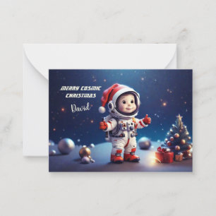 Carte De Correspondance Garçon astronaute mignon célébrant Noël dans le co