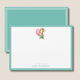 Carte De Correspondance Garçon Girafe Mignon avec Barbe à Papa Fête de Nai