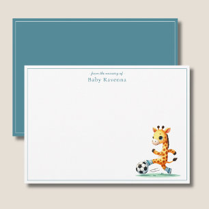 Carte De Correspondance Garçon Girafe Pastel Jouant au Football Merci
