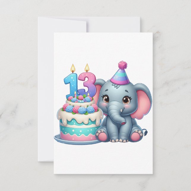 Carte De Correspondance Gâteau d'éléphant pour 13e anniversaire (Devant)