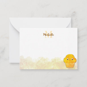 Carte De Correspondance Gaufre de maïs Dessin mignon Monogramme aquarelle