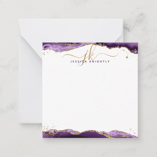 Carte De Correspondance Géode Agate Violet Script Monogramme Parties scint (Devant)