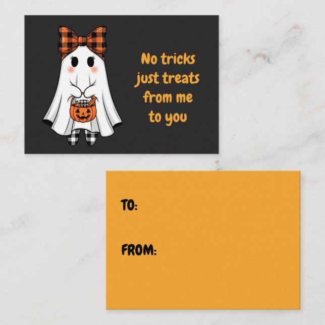 Carte De Correspondance Ghost Plaid Bow Halloween Treat (Devant / Derrière)