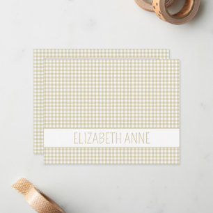 Carte De Correspondance Gingham à carreaux beige et blanc personnalisé