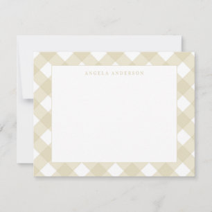 Carte De Correspondance Gingham à carreaux jaune pastel marron moderne