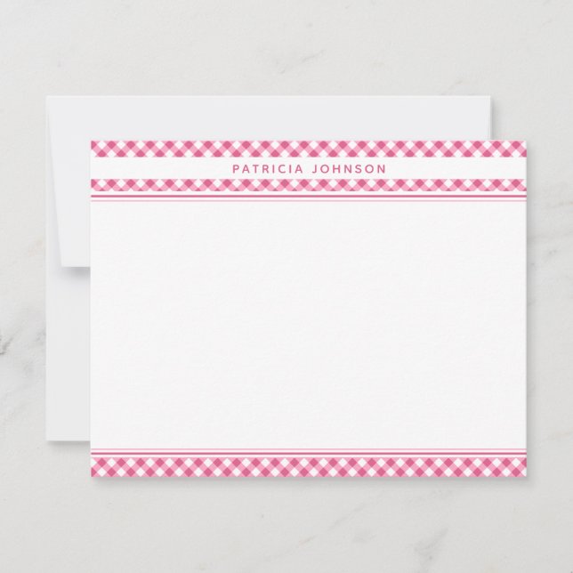 Carte De Correspondance Gingham à carreaux rose personnalisé (Devant)