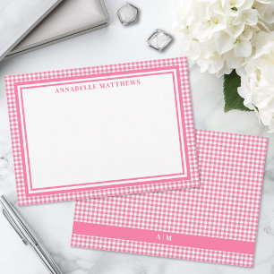 Carte De Correspondance Gingham à carreaux rose vif personnalisé