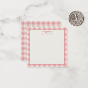 Carte De Correspondance Gingham à carreaux tartan rose et crème Monogramme