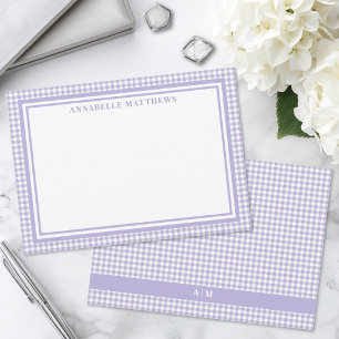 Carte De Correspondance Gingham à carreaux violet personnalisé