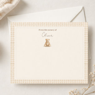 Carte De Correspondance Gingham Bébé Ours en Peluche Nurserie Neutre