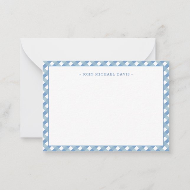 Carte De Correspondance Gingham Bleu Pastel pour Enfants (Devant)