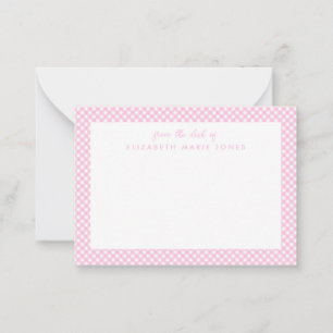 Carte De Correspondance Gingham personnalisé Enfant Blush Rose Carreaux