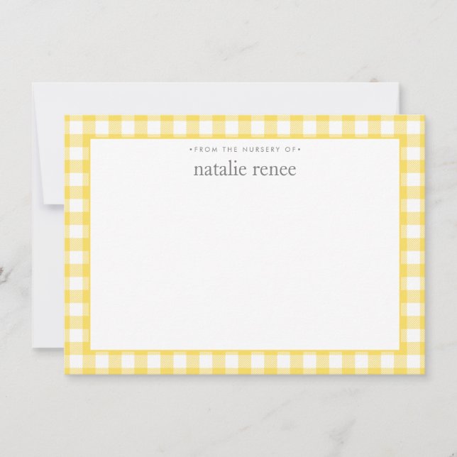 Carte De Correspondance Gingham Personnalisé Jaune Plat  (Devant)