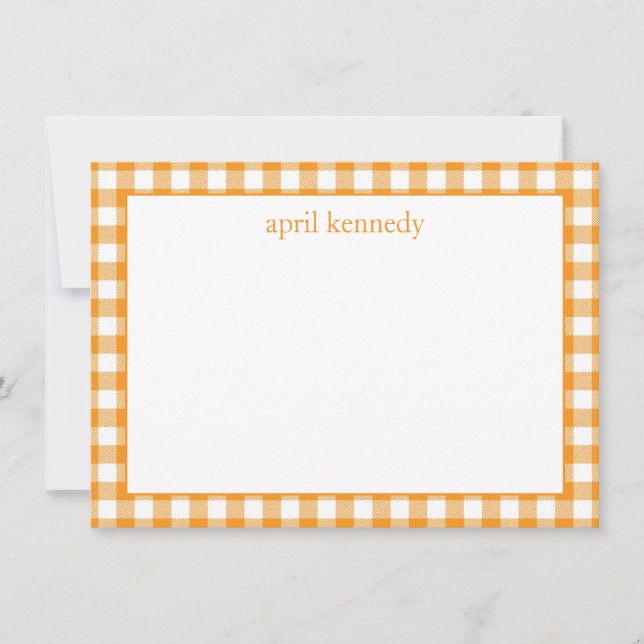 Carte De Correspondance Gingham Personnalisé Orange Plat  (Devant)