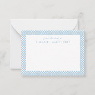 Carte De Correspondance Gingham personnalisé pour enfants à carreaux bleu 
