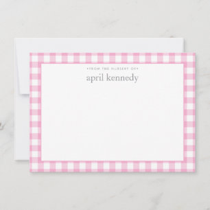 Carte De Correspondance Gingham personnalisé rose clair plat