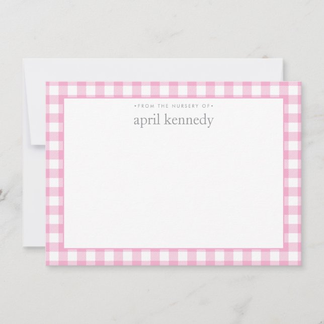 Carte De Correspondance Gingham personnalisé rose clair plat  (Devant)