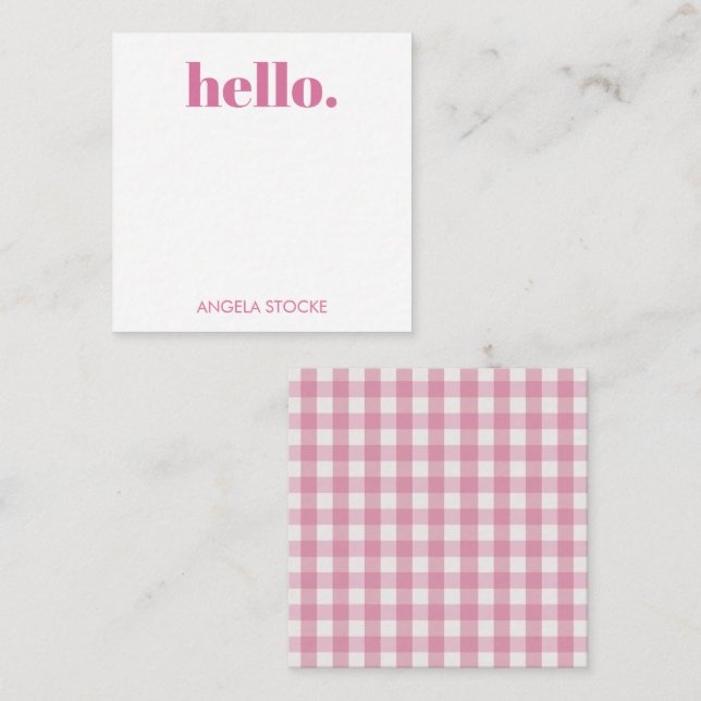 Carte De Correspondance Gingham Rose Blanc Personnalisé (Devant / Derrière)